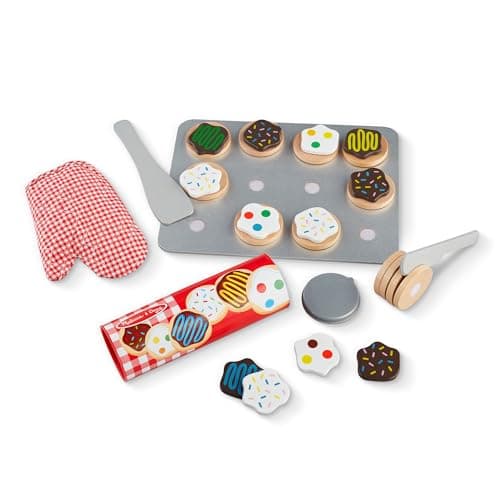 Melissa & Doug Slice and Bake Cookies Wooden Play Food Set with Toppings Pretend Cookies and Baking Sheet, Wooden Play Food Set, Toy Baking for Kids Ages 3+