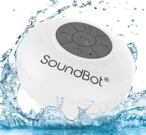 Soundbot® Waterproof Shower Speaker HD Water Resistant Bluetooth Handsfree Portable with Loud Clear Sounds 6+hrs of Playtime, Wireless Suction Cup Small Durable for Outdoors Travel Home SB510 (White)