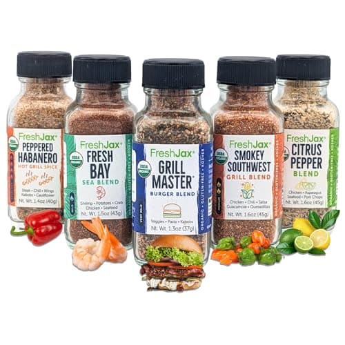 FreshJax Grill Seasoning Gift Set | 5 Sampler Sized Organic Grilling Spices | Grilling Christmas Gifts for Men | BBQ Grill Spices and Seasoning Sets Packed in a Giftable Box