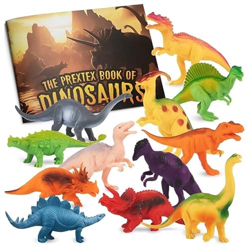 PREXTEX Dinosaur Toys for Kids 3-5 - 12 Dinosaurs Figurines and Dinosaur Book for Kids - Realistic Toy Dino Figures - Dino Toys with Educational Books for Boys and Girls