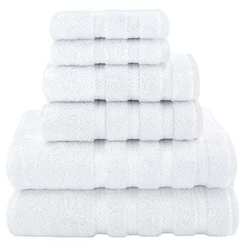 American Soft Linen Luxury 6 Piece Towel Set, 2 Bath Towels 2 Hand Towel 2 Washcloths, 600 GSM 100% Cotton Turkish Towels for Bathroom, White Towel Sets