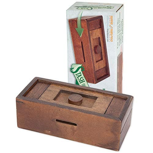 Bits and Pieces Secret Money Puzzle Box - Camouflage Your Cash Money Holder - Wooden Brain Teaser - Wooden Secret Hidden Compartment (Single Knob Puzzle Box)