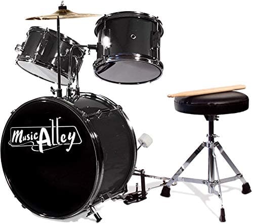 Music Alley 3 Piece Kids Drum Set with Drum Sticks & Drum Throne Seat