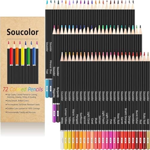 Soucolor 72-Color Colored Pencils for Adult Coloring Books, Christmas Stocking Stuffers for Teen Girl Boys Gifts, Soft Core Color Pencil Set for Kids Art Supplies, Coloring Drawing Sketching Pencils