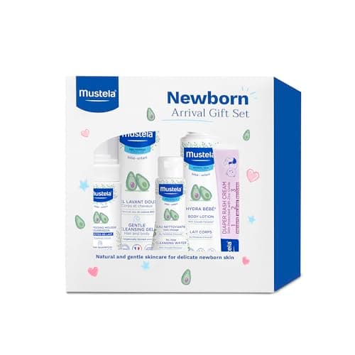Mustela Newborn Arrival Gift Set - Baby Skincare & Bath Time Essentials - Natural & Plant Based - 5 Items Set