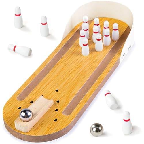 3 otters Mini Bowling Set, Wooden Tabletop Bowling Game Desk Toys, Stocking Stuffers for Men Women Kids Teens Coworkers, Shooting Games Alley Office Stress Relief Gadgets