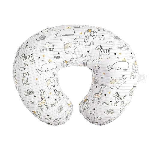 Boppy Original Nursing Pillow, White and Gold Notebook, Ergonomic Nursing Essentials for Bottle and Breastfeeding, Firm Fiber Fill, with Removable Pillow Cover, Machine Washable