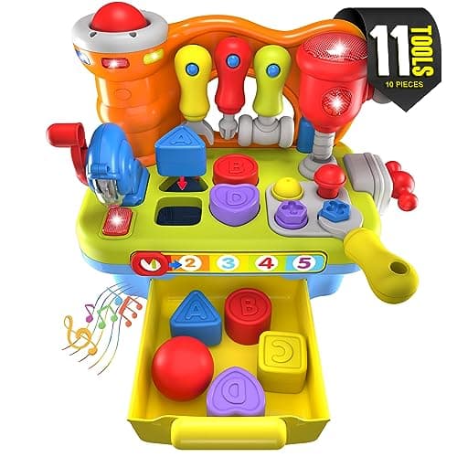 Toys for 18 Months Old Boy Birthday Gifts for Baby Boy Toy, Musical Learning Workbench Toy for Boys Kids Construction Work Bench Building Tools Sound Lights Engineering Pretend Play