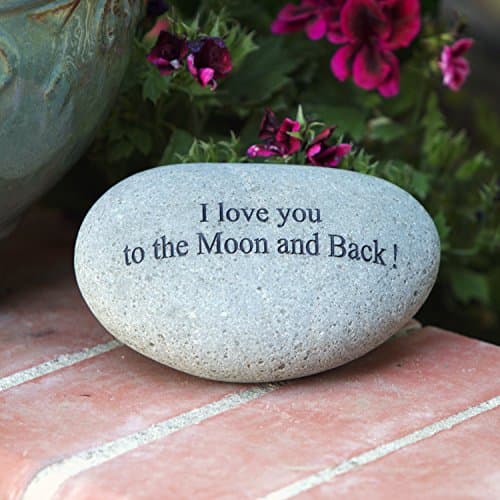 Garden Age Supply Moon Stone Engraved Quotes Stones Inspirational Sandblast Stone, Perfect Gorgeous Unique Gift Ideas, Natural Beach Pebble Rock