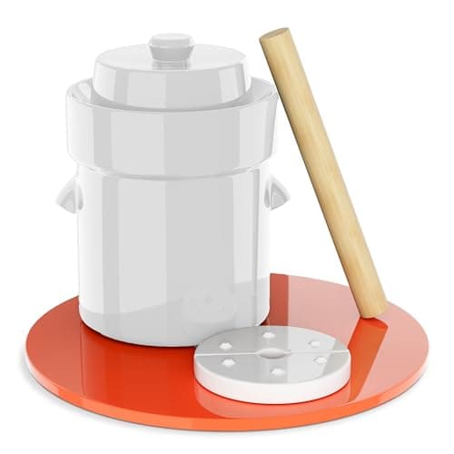 Fermentation Crock 1/2 Gallon Humble House Sauerkrock Sauerkraut Crock with Lid Weights & Pounder - White Ceramic Fermenting Crock Kit for Pickling Cabbage Kimchi Vegetables 2 Liter Fermentation Jar