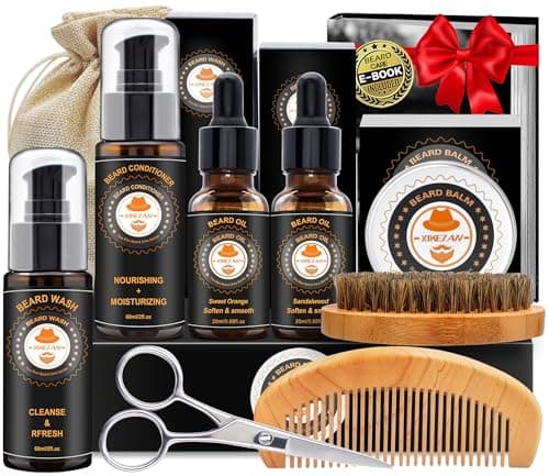 XIKEZAN Beard Kit for Men Care & Grooming Sets & w/Beard Conditioner, Wash, Oil, Balm, Brush Birthday Fathers Valentines Gifts for Men Him Dad Husband Boyfriend Christmas Gifts Mens Stocking Stuffers