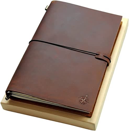 Wanderings Large Travelers Notebook - 7.5"x11" / 19cm x 28cm - The Grande Travel Journal. A Beautifully Handcrafted, Rugged and Refillable Leather Journal. Perfect for Writing, Artwork, Scrapbooking