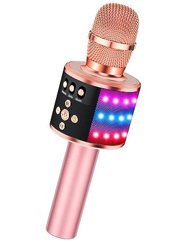 BONAOK Karaoke Microphone for Kids & Adults - Bluetooth Microphones Singing Mic with Disco Lights, Echo Effect, Built-in Speaker Portable Karaoke Player for Party Travel Gifts Q78(Rose Gold)