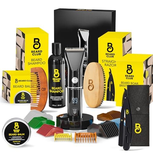 Beard Club Mens Grooming Kit & Beard Trimmer for Men - Professional Cordless Electric Hair & Moustache Trimmer, Straight Razor, Shampoo, Balm, Brush & Comb - Grooming Kit Gift Set