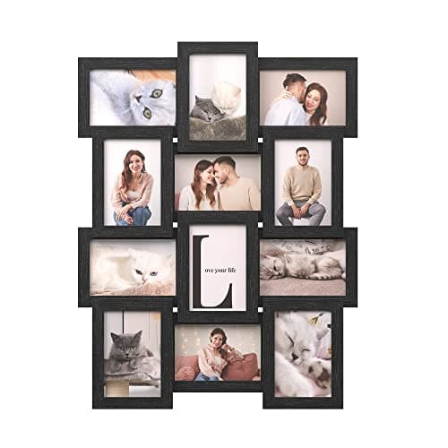 SONGMICS Collage Picture Frames, 4x6 for Wall Decor Set of 12, Multi Family Photo for Gallery Decor, Hanging Display, Assembly Required, Christmas Gift, Ink Black URPF26BK