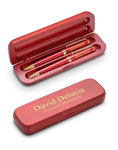 Executive Gift Shoppe | Personalized Cherrywood Double Ballpoint Pen Set with Laser Engraving