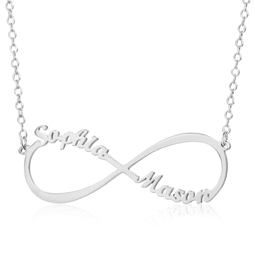 Lam Hub Fong Personalized Custom Sterling Silver Infinity Name Necklace with Birthstones – Perfect for Couples, Friends, Christmas, Mother's Day, or Valentine's Day Gifts (Silver)