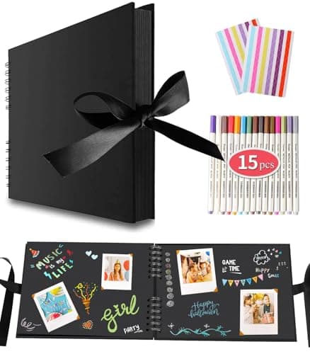 EVNEED 11.5 x 8.5 Inch Scrapbook Photo Album,Wedding Guest Book Anniversary Memory Scrapbooking,Wedding Photo Album with DIY Accessories Kit for Craft Paper DIY,80 Pages (40 Sheets),Black