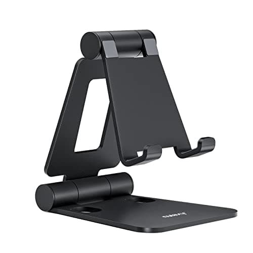 Nulaxy Dual Folding Cell Phone Stand, Fully Adjustable Foldable Desktop Phone Holder Cradle Dock Compatible with iPhone 17 16 15 14 13 12 11 Pro Max Xs Xr X 8, Nintendo Switch, All Phones
