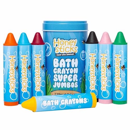Honeysticks Super Jumbo Bath Crayons Non Toxic (7 Pack) for Toddlers 1-3 and Kids 4-8, Natural Beeswax Crayons, Food-Grade Colors, Fragrance Free, Non Irritating, Bath Toys for Bathtub, Shower, Gift