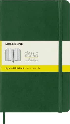Moleskine Classic Notebook, Soft Cover, Large (5" x 8.25") Squared/Grid, Myrtle Green, 192 Pages