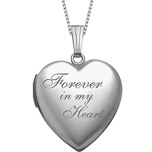 PicturesOnGold.com Forever in My Heart Locket Necklace for Women That Hold Pictures & Engraving in Personalized Silver (Locket + 1 Photo).