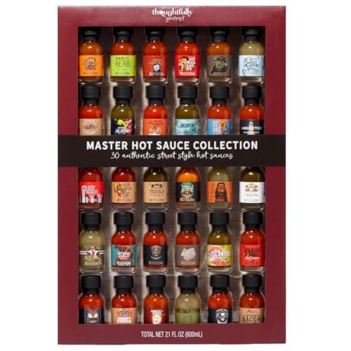 Thoughtfully Gourmet, Master Hot Sauce Collection Sampler Set, Flavors Include Garlic Herb, and More, Hot Sauce Gift, Set of 30