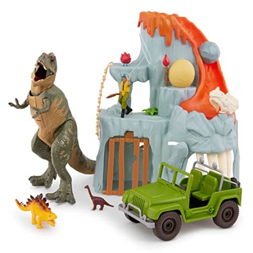 Terra by Battat – 14 Pieces Lava Mountain T-Rex Adventure Playset with Electronic Dinosaur, Light – Up Eyes & Movable Roaring Action – Exciting Toy for 3+ Years
