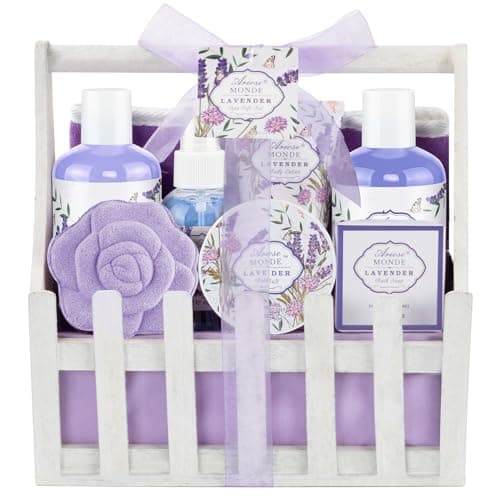 Lavender & Jasmine Scented Spa Gift Set for Women, Includes Body Lotion, Shower Gel, Salts, Bubble Bath, Body Mist, Soap, Bath Bombs