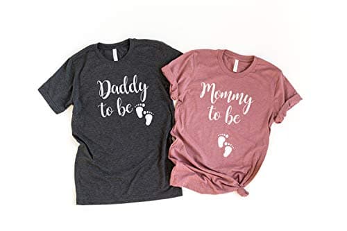 Up2ournecksinfabric LLC Mommy to be Shirt Daddy to be Couple Pregnancy Reveal New Dad Shirt New Mom Shirt Grey