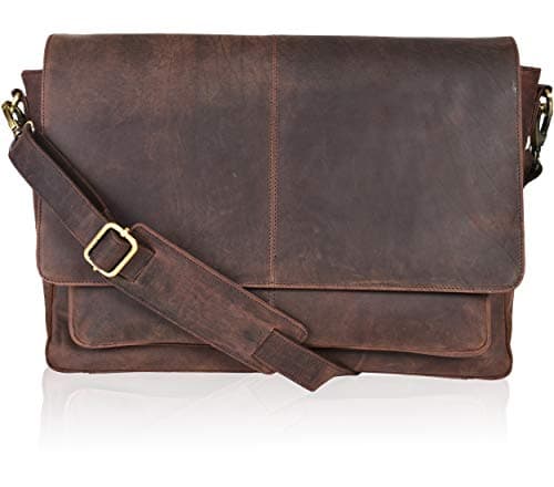 Oak Leathers Leather Messenger Bag for Men and Women - Laptop Briefcase Bag For College, Office, Adjustable Shoulder Strap (Wood)