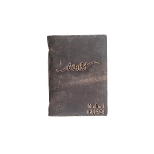 Ox & Pine Leather Wedding Vow Book Keepsake | Personalized Vows Cursive with First Name and Date | PREMIUM Full Grain Leather USA MADE (Rustic Brown, Unlined)