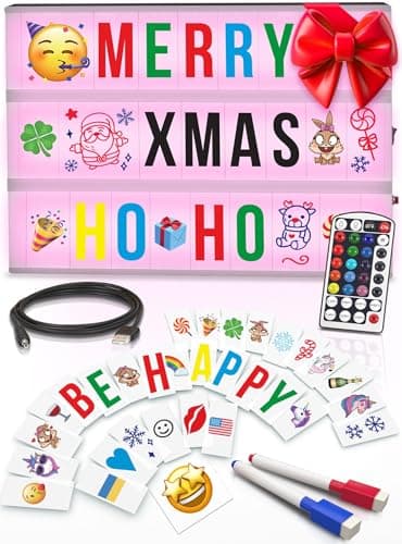 Cinema Light Box with Letters – Marquee Color Changing Light Box Sign with 386 Black & Color Letters & Emoji & 2 Markers- Premium Light Up Letter Board – 16 Dimmable Remote-Controlled Colored Options