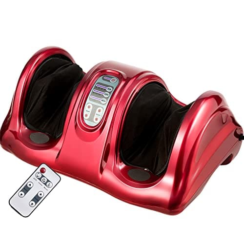 Giantex Shiatsu Foot Massager Machine for Feet, Leg Calf Ankle, Nerve Pain Therapy Spa Gift Deep Kneading Rolling Massage, Electric Shiatsu Foot Massager w/Remote, 4 Modes, Red