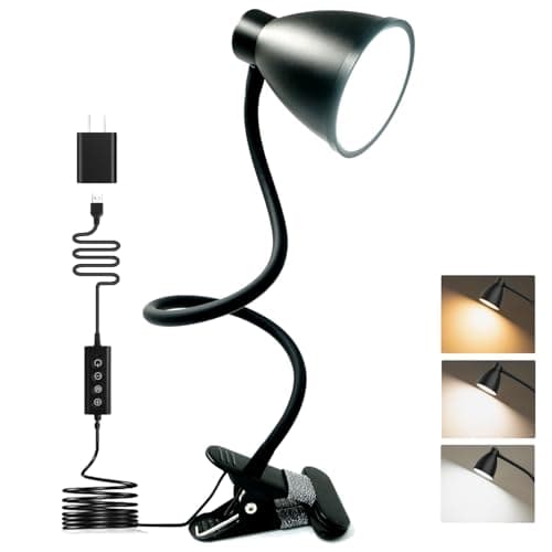 BOHON Desk Lamp 5 Color Modes 10 Brightness Dimmer Reading Light 10W 38 LED Clamp Lamp with Auto Off Timer 360° Flexible Gooseneck Clip on Light for Bed Bedside, AC Adapter Include