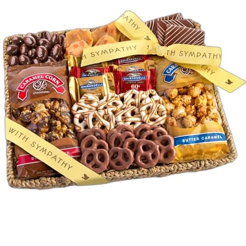 A Gift Inside With Sympathy Chocolate Caramel and Crunch Grand Gift Basket with Snacks, Ghirardelli and Chocolate-Covered Nuts