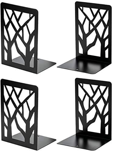 MaxGear Book Ends Tree Design Modern Bookends for Shelves, Non-Skid Book Holder, Heavy Duty Metal Book Storage for Books/CDs, Decorative Book Stopper for Home, 7 x 4.7 x 3.5”, Black,2 Pair/4 Pieces