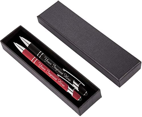 ExpressDesigns™ - Personalized Pens Gift Set - 2 Pack of Soft Touch Metal Pens w/gift box - Luxury Ballpoint Pen Custom Engraved with Name, Logo or Message | Perfect for Him or Her (Black - Red)