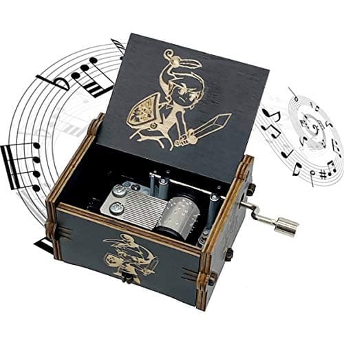 Wooden Music Box, Hand Crank Wood Musical Boxes, Antique Engraved Carved Crafts Gift for Wedding, Valentines, Christmas, Birthday(Black)