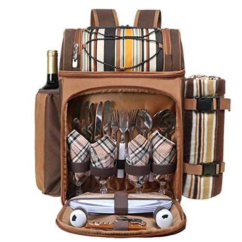 Hap Tim Picnic Basket Backpack for 4 Person with Insulated Leakproof Cooler Compartment, Wine Holder, Fleece Blanket, Cutlery Set, Wedding Gifts for Couples, Engagement Gifts