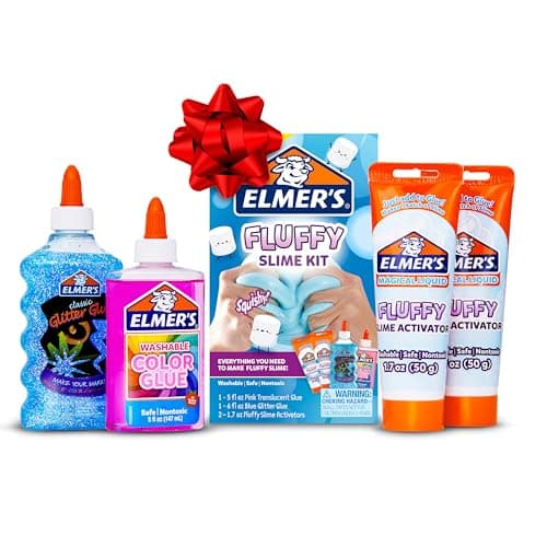 Elmer’s Fluffy Slime Kit, Includes Translucent Color Glue, Glitter Glue, Fluffy Slime Activator, 4 Count - Perfect for Parties, Gift, Activity Time