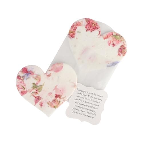 Seed Bloom Wildflower Seed Paper - Set of 24 Pink Heart-Shaped with Envelopes and Planting Instruction, Writable & Plantable Gift for Moms and Plant Lovers, Ideal for Weddings, Memorials, Baby Showers