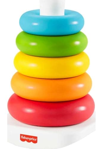 Fisher-Price Baby Stacking Toy Rock-A-Stack Rings with Roly-Poly Base for Ages 6+ Months, Made with Plant-Based Materials