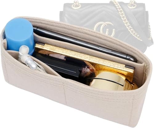 OAikor Felt Purse Organizer Insert Compatible with GG Marmont Small Matelasse Shoulder Handbag and More, Small Handbag Insert Liner Pouch for Women Inner Bladder Bag Storage Bag (Beige,S)