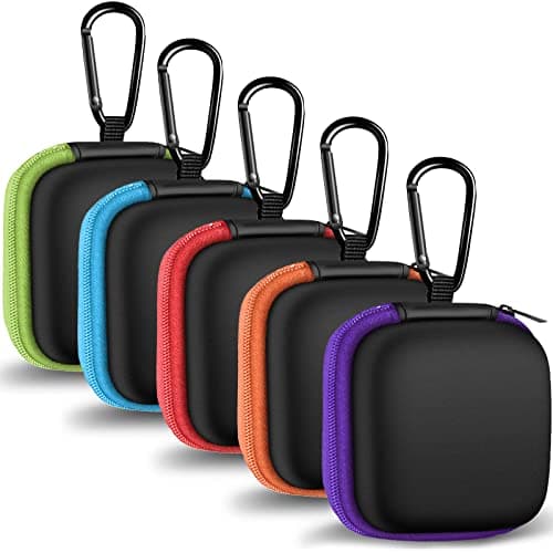 MOLOVA MOLOVA Earbud Case Portable EVA Carrying Case Storage Bag Cell Phone Accessories Organizer with Carabiner for Wired/Wireless Headphones, SD Memory Card, Camera Chips(Square, 5 Pack)