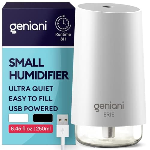GENIANI Portable Cool Mist Humidifiers for Bedroom & Office - Ultrasonic Humidifier for Home, Baby, Small Room with Auto Shut Off, 250ML Easy to Clean Water Tank