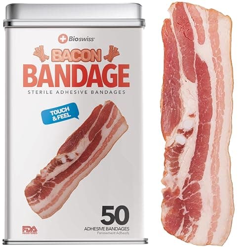 BioSwiss Kids Bandages, Bacon Shaped Self Adhesive Bandage Set, Latex Free, Sterile Wound Care, 50 Count