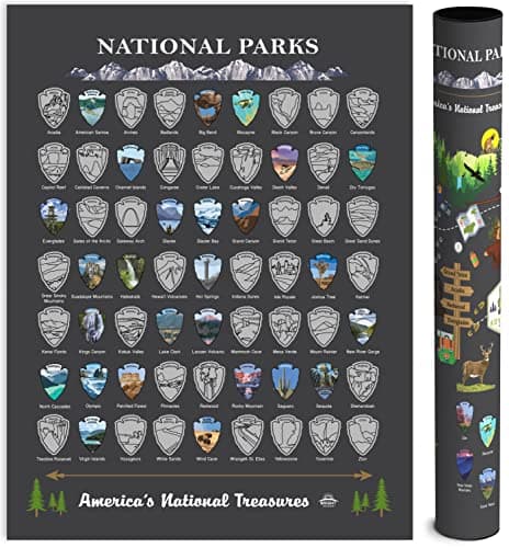 Bright Standards National Parks Scratch Off Map of United States Poster [Charcoal Grey], All 63 National Parks Map, US Travel Maps, USA Gifts for Travelers Road Trip Adventure, Fits 12”x16” frame