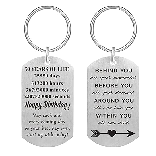 MXRSDF 70th Birthday Gifts for Women Men - 70th Birthday Decorations Keychain - 70 Year Old Birthday Gifts for Her Him