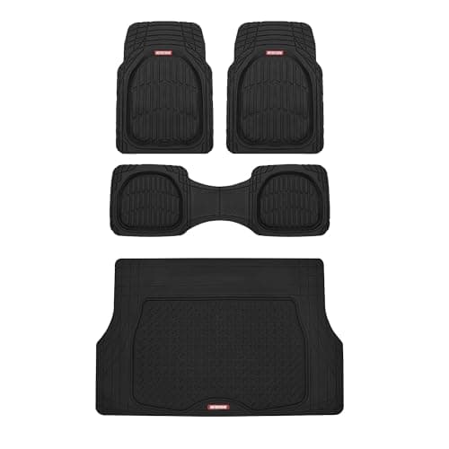 Motor Trend Original FlexTough Black Rubber Car Floor Mats with Cargo Liner - All Weather Automotive Floor Mats, Heavy Duty Trim to Fit Design, Odorless Floor Liners for Cars Truck Van SUV